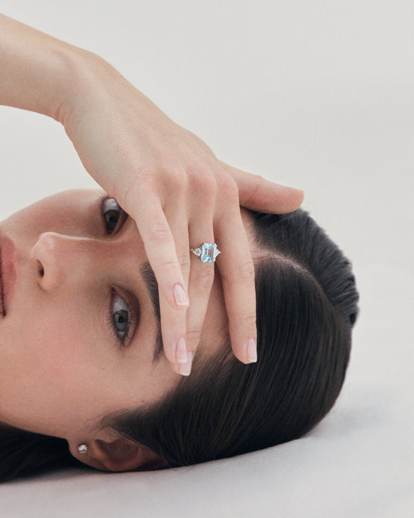 Aquamarine Sapphire Three Stone Ring