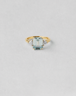 Aquamarine Sapphire Three Stone Ring — Yellow gold