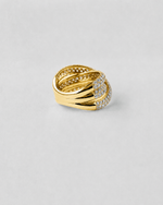 Cross Over Pavé Diamond Ring — Yellow gold
