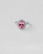 Double Halo Pink Sapphire Ring — White gold