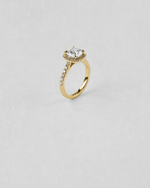 Cushion Cut Halo Engagement Ring — Yellow gold