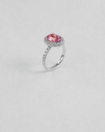 Double Halo Pink Sapphire Ring — White gold