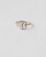Emerald Cut Halo Engagement Ring — Yellow gold