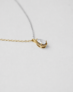 Pear Cut Halo Diamond Necklace — Yellow gold