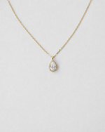Pear Cut Halo Diamond Necklace — Yellow gold