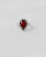 Pear Ruby Halo Diamond Ring — White gold