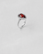 Pear Ruby Halo Diamond Ring — White gold