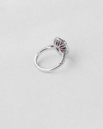Pear Ruby Halo Diamond Ring — White gold