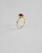 Ruby Halo Diamond Ring — Yellow gold