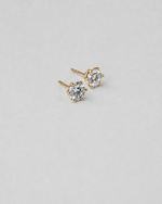 Six Prong Diamond Stud Earrings — Yellow gold