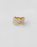 Cross Over Pavé Diamond Ring — Yellow gold