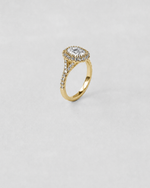 Split Shank Oval Halo Engagement Ring — Yellow gold