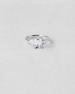 Trapeze Cut Three Stone Engagement Ring — White gold
