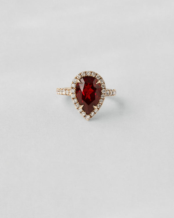 Pear Ruby Halo Diamond Ring