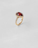 Pear Ruby Halo Diamond Ring