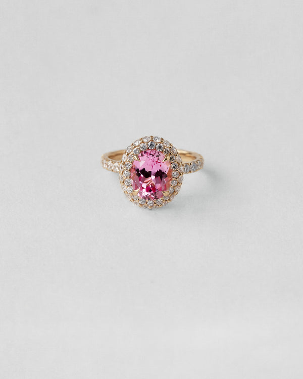 Double Halo Pink Sapphire Ring
