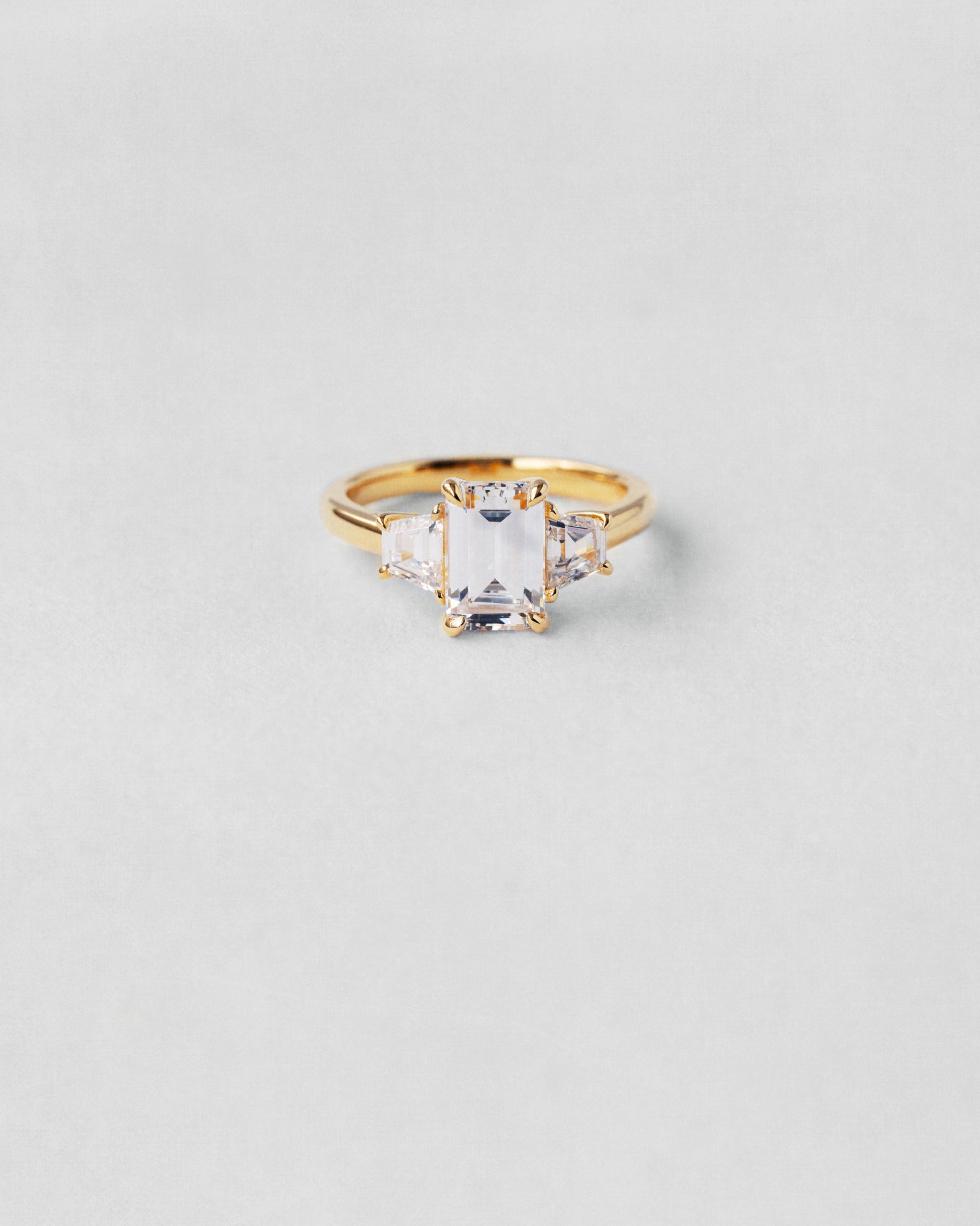 Trapeze Cut Three Stone Engagement Ring