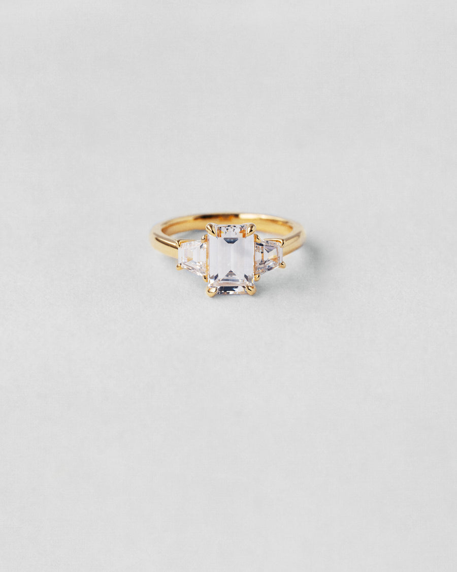 Trapeze Cut Three Stone Engagement Ring