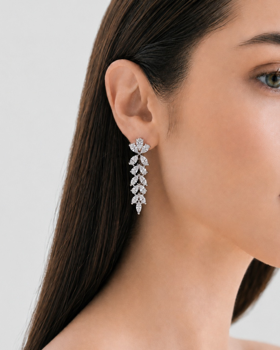 Pear and Marquise Cut Diamond Drop Earrings